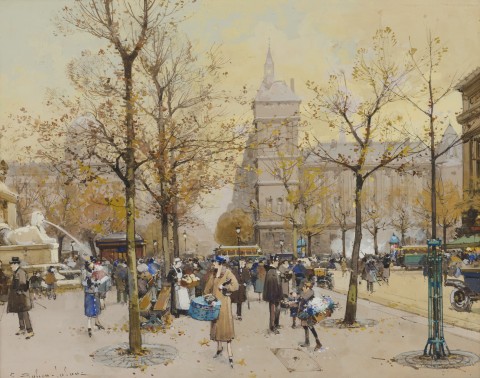 Eugène Galien Laloue, le palais de justice, gouache