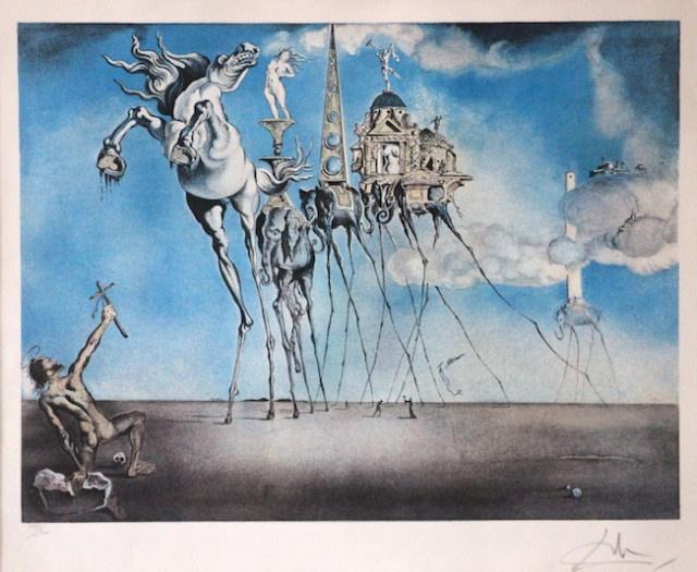 Salvador Dali, la tentation de Saint Antoine, lithographie