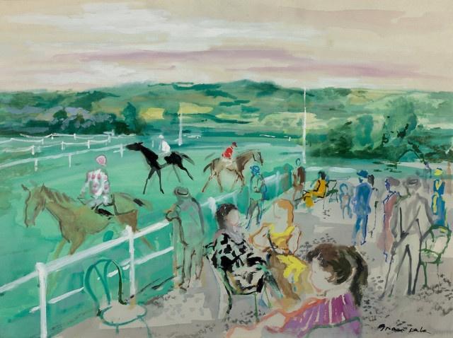 Emilio Grau Sala, courses à Deauville, aquarelle et gouache