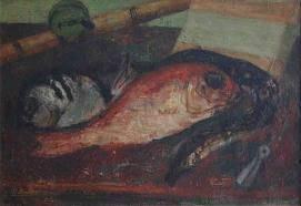 Eugène Baboulène, nature morte aux poissons, tableau