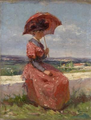 Adrien Tanoux, femme à l'ombrelle, tableau, vente aux enchères