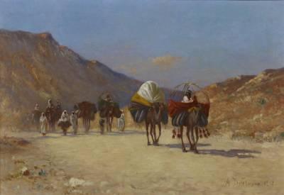 Alexis Delahogue, caravanes dans le désert, tableau