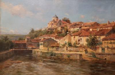 Edmond Marie Petitjean, village animé au bord de l'eau