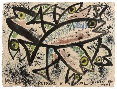 Jean Edern Hallier, Poissons d'avril exilés en mai, aquarelle