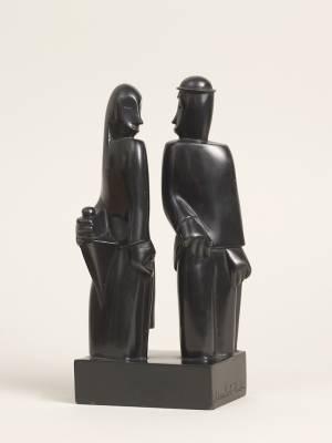 Jean Lambert Rucki, couple au parapluie, bronze