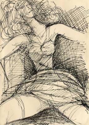 Marcel Gromaire, jeune femme assise de face, dessin