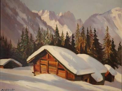 Marcel Wibault, chalets sous la neige, tableau