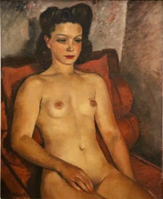 François Eberl, femme au fauteuil rouge, tableau