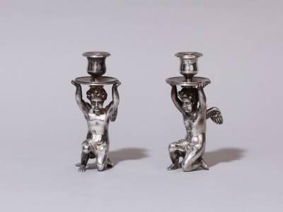 Odiot, paire de bougeoirs en argent