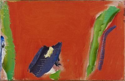 Olivier Debré, Rouge en tache bleue, traces vertes, tableau