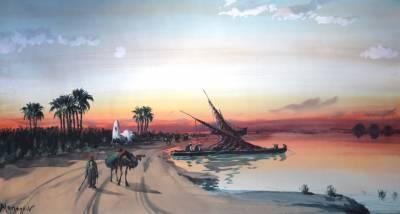 Vincent Manago, paysage orientaliste, aquarelle et gouache
