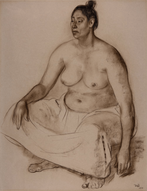 Francisco Zuniga, femme assise, fusain et crayon