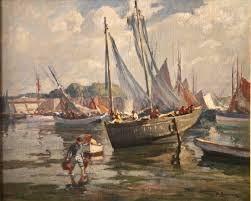 Henri Barnoin, port à marée basse, tableau