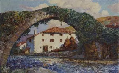 Louis Floutier, maison et pont, tableau