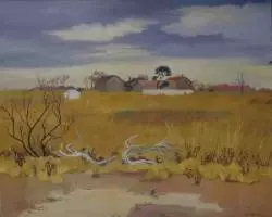 Yves Brayer, paysage de Camargue, tableau